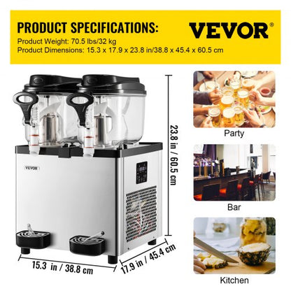 Commercial Slushy Machine Tanks Cups, Stainless Steel Margarita Smoothie Frozen Drink Maker, Perfect for Supermarkets