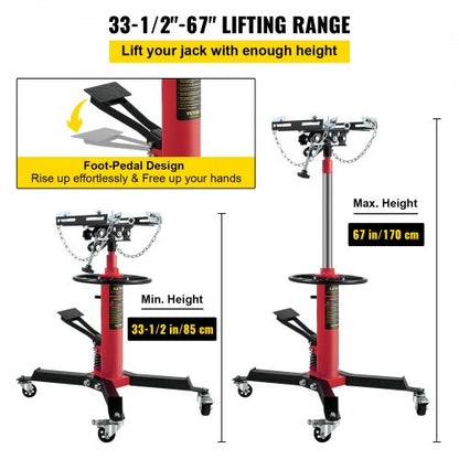 Hydraulic Telescopic Transmission Jack, lbs Stage High-Lift Floor Jack Stand with Foot Pedal & Swivel Casters, Garage