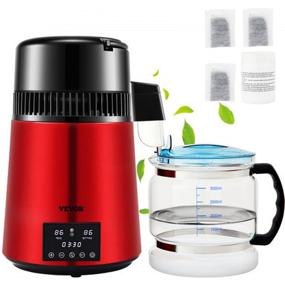 Water Distiller, Distilled Water Maker Machine, Dual Temp Display, Stainless Steel Countertop Distiller