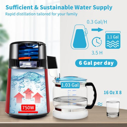 Water Distiller, Distilled Water Maker Machine, Dual Temp Display, Stainless Steel Countertop Distiller