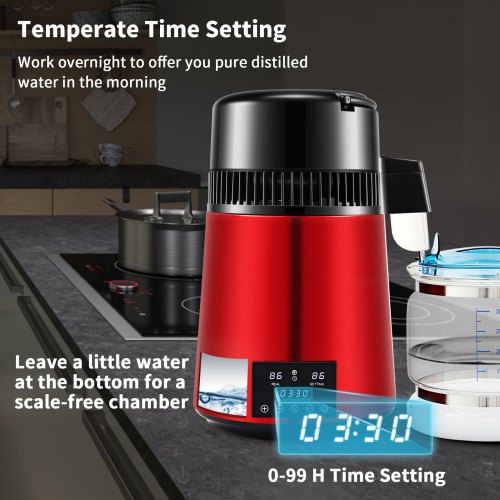 Water Distiller, Distilled Water Maker Machine, Dual Temp Display, Stainless Steel Countertop Distiller