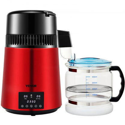 Water Distiller, Distilled Water Maker Machine, Dual Temp Display, Stainless Steel Countertop Distiller