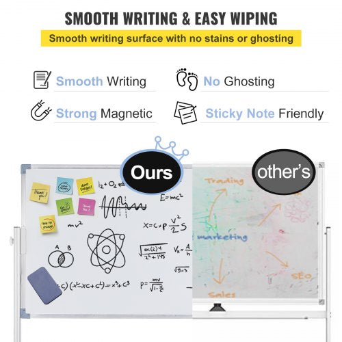 Mobile Magnetic Whiteboard, Double Sided Reversible Rolling Dry Erase Board, Height Adjustable with Aluminum Frame