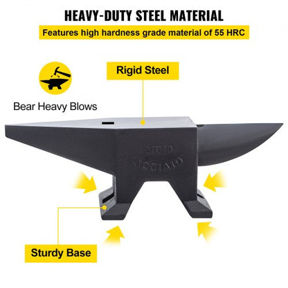 Heavy-Duty Cast Iron Anvil, Single Horn Blacksmith Forge with Large Work Surface, Rugged Stable Base & High Hardness
