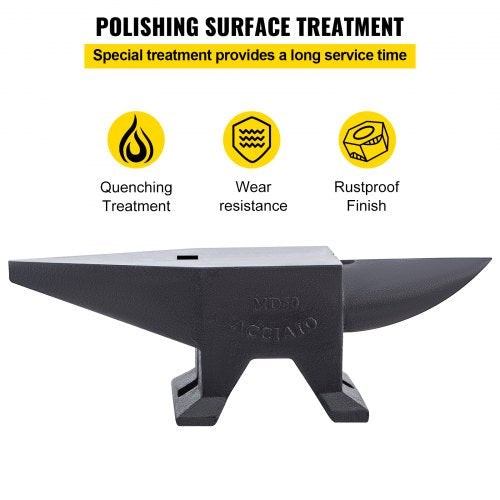 Heavy-Duty Cast Iron Anvil, Single Horn Blacksmith Forge with Large Work Surface, Rugged Stable Base & High Hardness