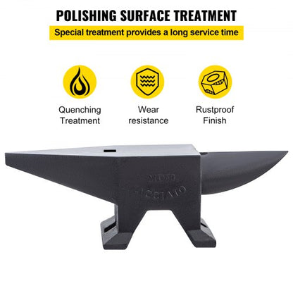 Heavy-Duty Cast Iron Anvil, Single Horn Blacksmith Forge with Large Work Surface, Rugged Stable Base & High Hardness