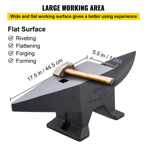 Heavy-Duty Cast Iron Anvil, Single Horn Blacksmith Forge with Large Work Surface, Rugged Stable Base & High Hardness