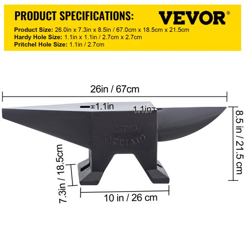 Heavy-Duty Cast Iron Anvil, Single Horn Blacksmith Forge with Large Work Surface, Rugged Stable Base & High Hardness