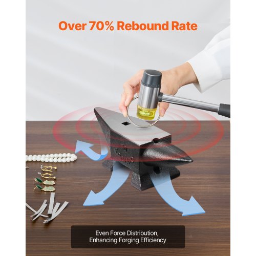 Cast Steel Anvil Single Horn Anvil with Large Countertop & Stable Base, High Hardness Round Horn Anvil Blacksmith