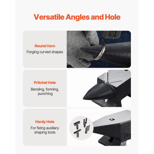 Cast Steel Anvil Single Horn Anvil with Large Countertop & Stable Base, High Hardness Round Horn Anvil Blacksmith