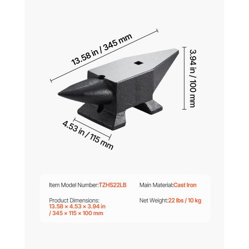 Cast Steel Anvil Single Horn Anvil with Large Countertop & Stable Base, High Hardness Round Horn Anvil Blacksmith