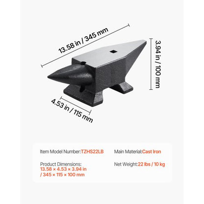 Cast Steel Anvil Single Horn Anvil with Large Countertop & Stable Base, High Hardness Round Horn Anvil Blacksmith