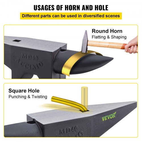 Cast Iron Anvil Single Horn with Large Countertop & Stable Base, High Hardness Round Horn Anvil for Bending, Shaping