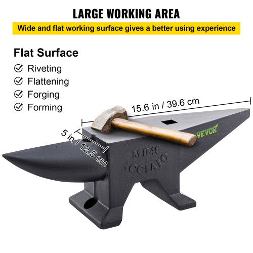 Cast Iron Anvil Single Horn with Large Countertop & Stable Base, High Hardness Round Horn Anvil for Bending, Shaping