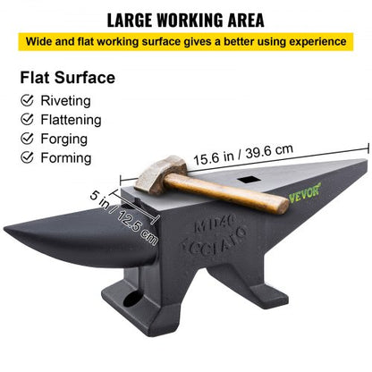 Cast Iron Anvil Single Horn with Large Countertop & Stable Base, High Hardness Round Horn Anvil for Bending, Shaping