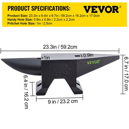 Cast Iron Anvil Single Horn with Large Countertop & Stable Base, High Hardness Round Horn Anvil for Bending, Shaping