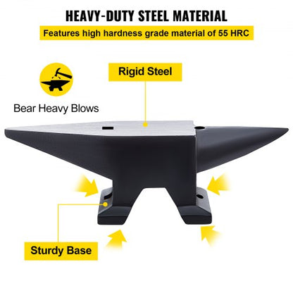 Premium Cast Steel Single Horn Anvil, Rugged Blacksmith Round Horn with Large Flat Countertop & Stable Base