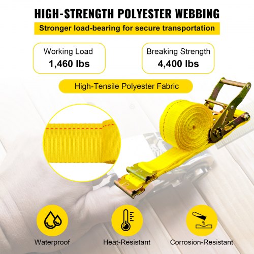 E Track Ratchet Strap Kit, Heavy-Duty E-Track Straps, LBS Breaking Strength, Polyester Webbing, Spring Fitting & Ratchet