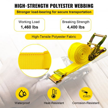 E Track Ratchet Strap Kit, Heavy-Duty E-Track Straps, LBS Breaking Strength, Polyester Webbing, Spring Fitting & Ratchet