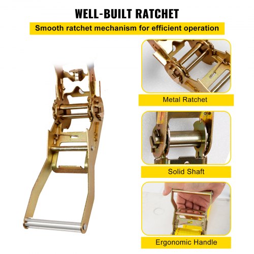 E Track Ratchet Strap Kit, Heavy-Duty E-Track Straps, LBS Breaking Strength, Polyester Webbing, Spring Fitting & Ratchet
