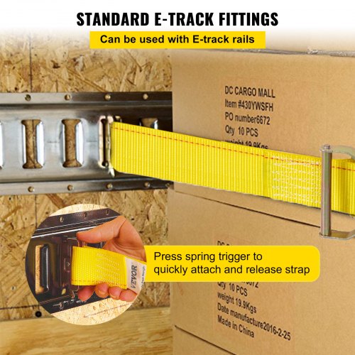 E Track Ratchet Strap Kit, Heavy-Duty E-Track Straps, LBS Breaking Strength, Polyester Webbing, Spring Fitting & Ratchet