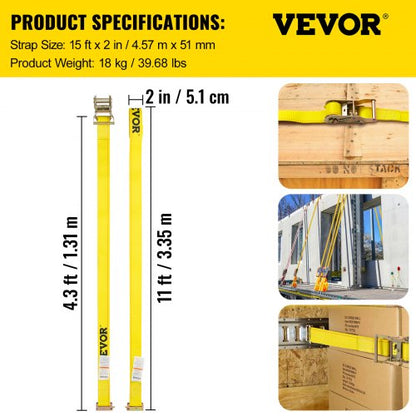 E Track Ratchet Strap Kit, Heavy-Duty E-Track Straps, LBS Breaking Strength, Polyester Webbing, Spring Fitting & Ratchet