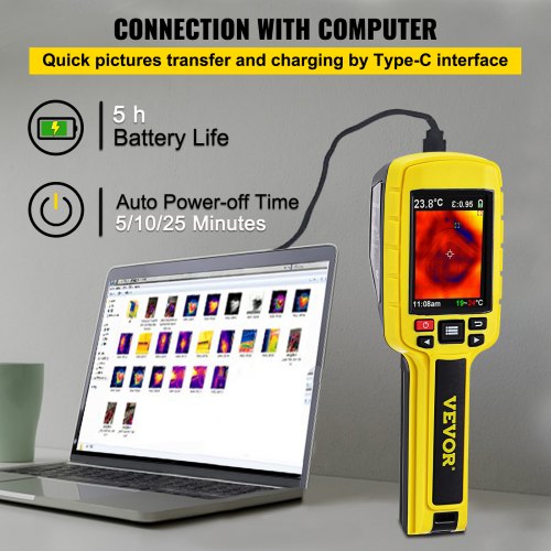 IR Resolution Thermal Imaging Camera with Display, Built-in SD Card & Rechargeable Li-ion Battery