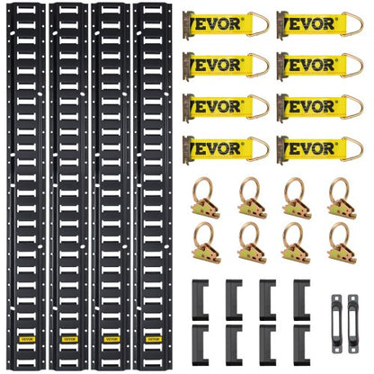 E Track Tie-Down Rail Kit, Steel Rails with O-Rings, Tie-Offs & End Caps, Complete Cargo Securing System for Trailers