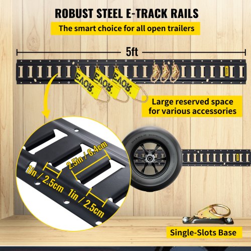 E Track Tie-Down Rail Kit, Steel Rails with O-Rings, Tie-Offs & End Caps, Complete Cargo Securing System for Trailers