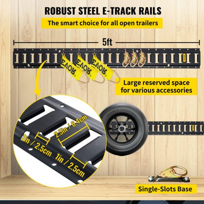 E Track Tie-Down Rail Kit, Steel Rails with O-Rings, Tie-Offs & End Caps, Complete Cargo Securing System for Trailers