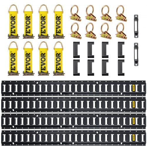 E Track Tie-Down Rail Kit, Steel Rails with O-Rings, Tie-Offs & End Caps, Complete Cargo Securing System for Trailers