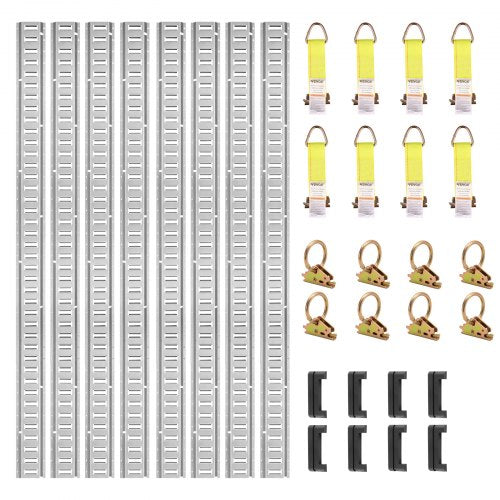 Heavy-Duty E Track Tie-Down Rail Kit, E-Tracks Set with Steel Rails, O-Rings, Tie-Offs & End Caps for Cargo, Motorcycle
