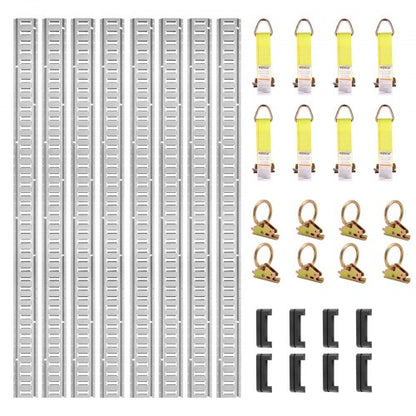 Heavy-Duty E Track Tie-Down Rail Kit, E-Tracks Set with Steel Rails, O-Rings, Tie-Offs & End Caps for Cargo, Motorcycle