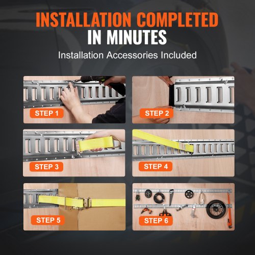 Heavy-Duty E Track Tie-Down Rail Kit, E-Tracks Set with Steel Rails, O-Rings, Tie-Offs & End Caps for Cargo, Motorcycle