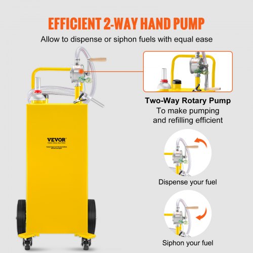 Heavy-Duty Gallon Fuel Caddy, Steel Gas Storage Tank with Manual Transfer Pump & Wheels, Gasoline Diesel Fuel Container