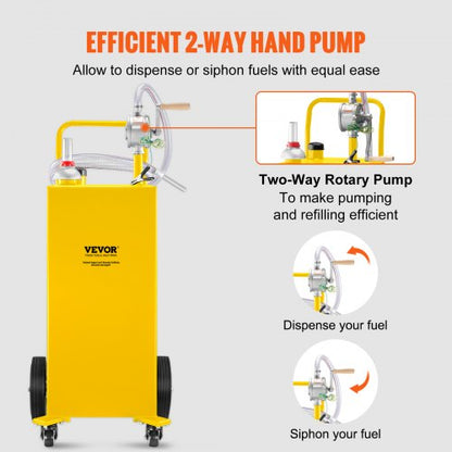 Heavy-Duty Gallon Fuel Caddy, Steel Gas Storage Tank with Manual Transfer Pump & Wheels, Gasoline Diesel Fuel Container