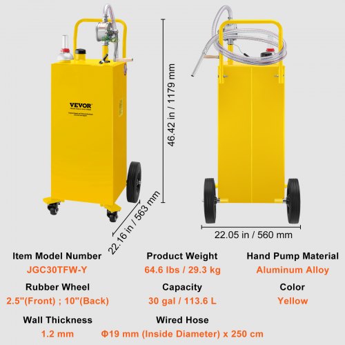Heavy-Duty Gallon Fuel Caddy, Steel Gas Storage Tank with Manual Transfer Pump & Wheels, Gasoline Diesel Fuel Container