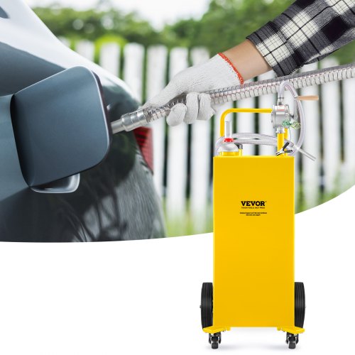 Heavy-Duty Gallon Fuel Caddy, Steel Gas Storage Tank with Manual Transfer Pump & Wheels, Gasoline Diesel Fuel Container