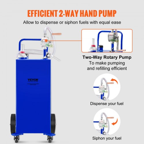 Fuel Caddy Gas Storage Tank with Wheels & Manual Transfer Pump, Gasoline Diesel Fuel Container for Cars, Lawn Mowers