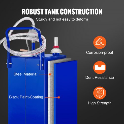 Fuel Caddy Gas Storage Tank with Wheels & Manual Transfer Pump, Gasoline Diesel Fuel Container for Cars, Lawn Mowers