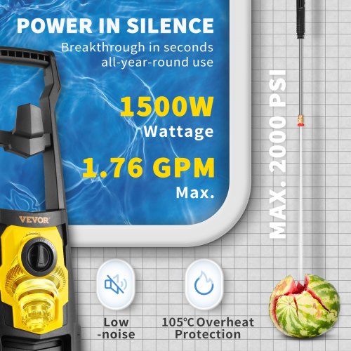 PSI Electric Pressure Washer, Max GPM Power Washer with Hose, Spray Nozzles, Foam Cannon, Portable Cleaner for Patios