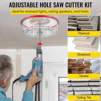 Professional Adjustable Hole Saw Cutter Kit, Recessed Hole Saw with Dust Shield & Two Pilot Bits for Ceiling, Vent