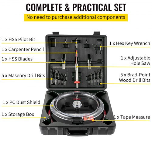 Professional Adjustable Hole Saw Cutter Kit, Recessed Hole Saw with Dust Shield & Two Pilot Bits for Ceiling, Vent