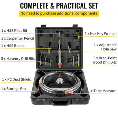 Professional Adjustable Hole Saw Cutter Kit, Recessed Hole Saw with Dust Shield & Two Pilot Bits for Ceiling, Vent