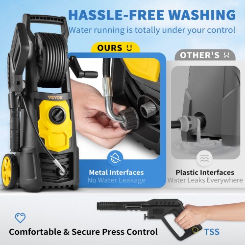 Electric Pressure Washer PSI, Max GPM Power Washer with Hose Reel, Quick Connect Nozzles & Foam Cannon