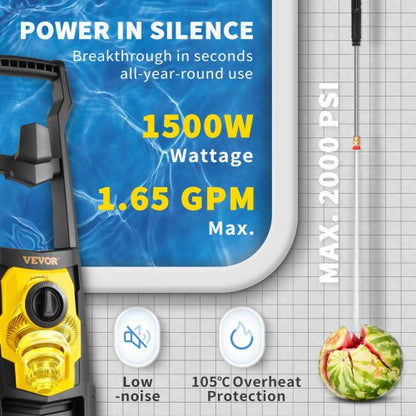 Portable 2000 PSI Electric Power Washer, 1.65 GPM High-Pressure Cleaner with 30 ft Hose, 5 Spray Nozzles & Foam Bottle