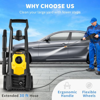 Portable 2000 PSI Electric Power Washer, 1.65 GPM High-Pressure Cleaner with 30 ft Hose, 5 Spray Nozzles & Foam Bottle