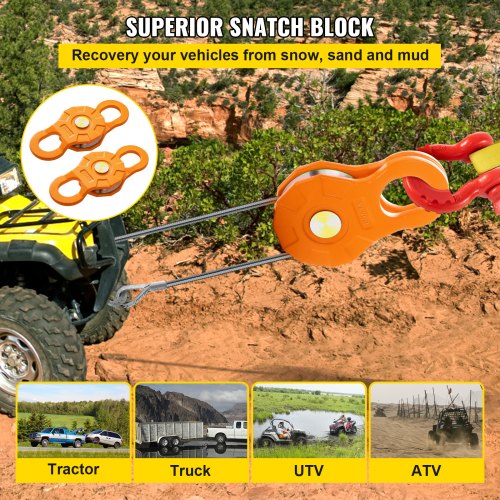 Heavy Duty Winch Pulley 25000LB Snatch Block For OffRoad Recovery 2Pack  Fits 05514mm Synthetic Rop 2