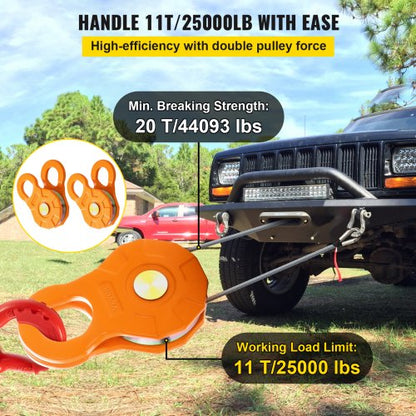Heavy Duty Winch Pulley 25000LB Snatch Block For OffRoad Recovery 2Pack  Fits 05514mm Synthetic Rop 3