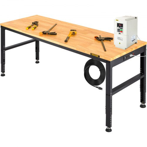 Adjustable Workbench 27136 Height 61 X 20 Hardwood Top 2000 LBS Load Capacity Power Outlets  USB Po 1